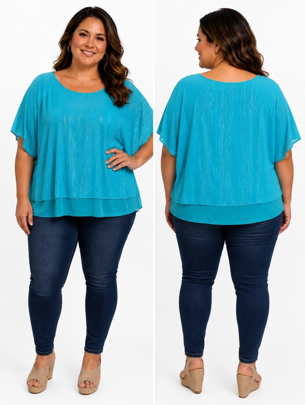 Cato Woman 22/24W Teal Metallic Knit Top, Drape